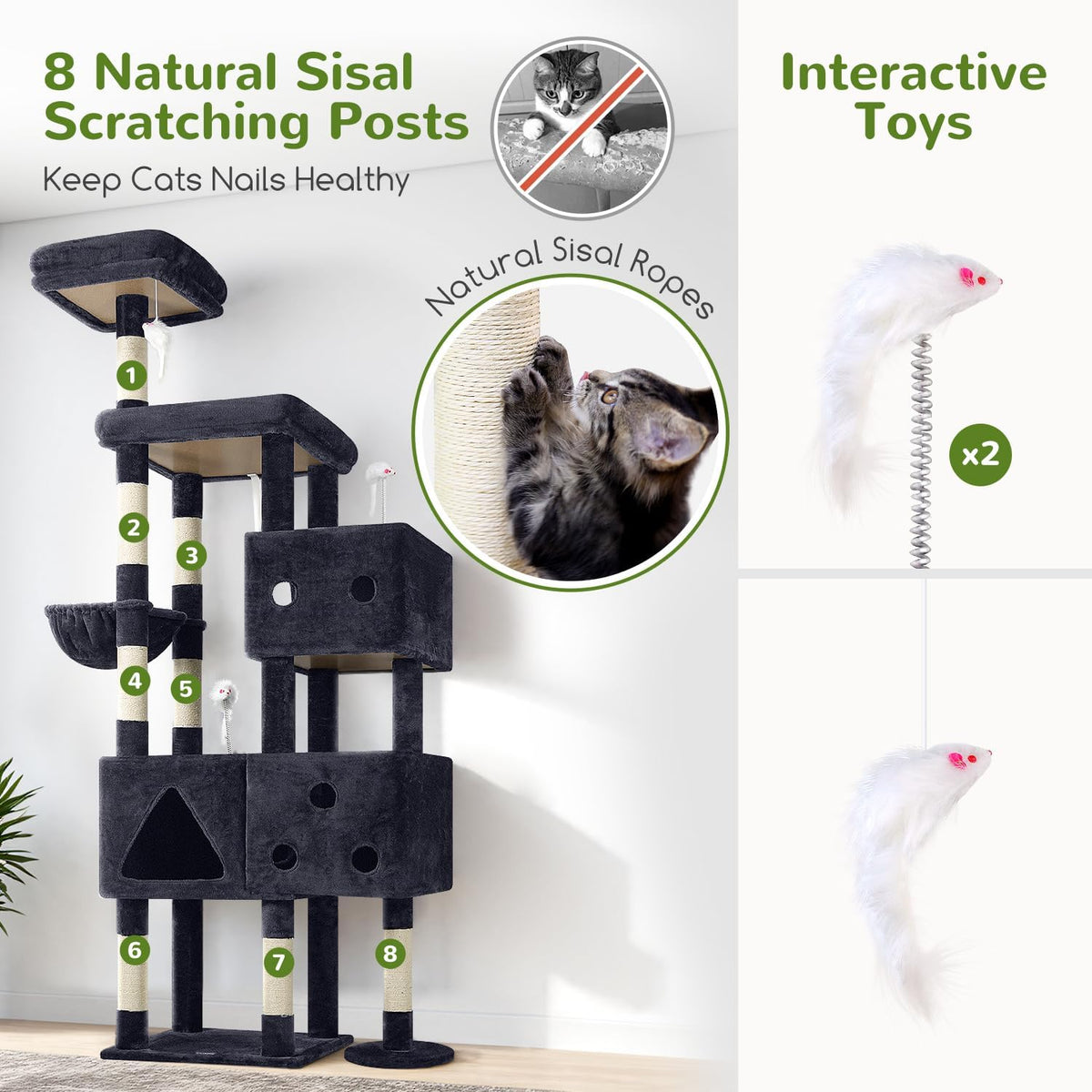 Globlazer Extra Large Cat Tower, 81-inch Tall Cat Tree for Big Cats 20 lbs, XXL Heavy Duty Cat