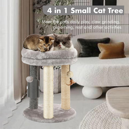 MECOOL 4in1 Small Cat Tree,Scratching Post with Tower Soft Bed, Sisal Carpet Jute Posts with Three