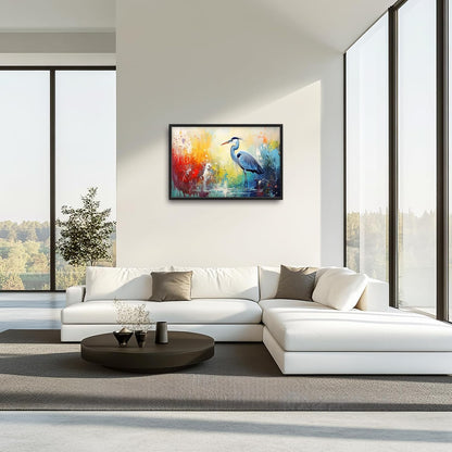Extra Large Framed Abstract Heron Wall Art,Oversized Colorful Graffiti Heron Wall Decor Pictures