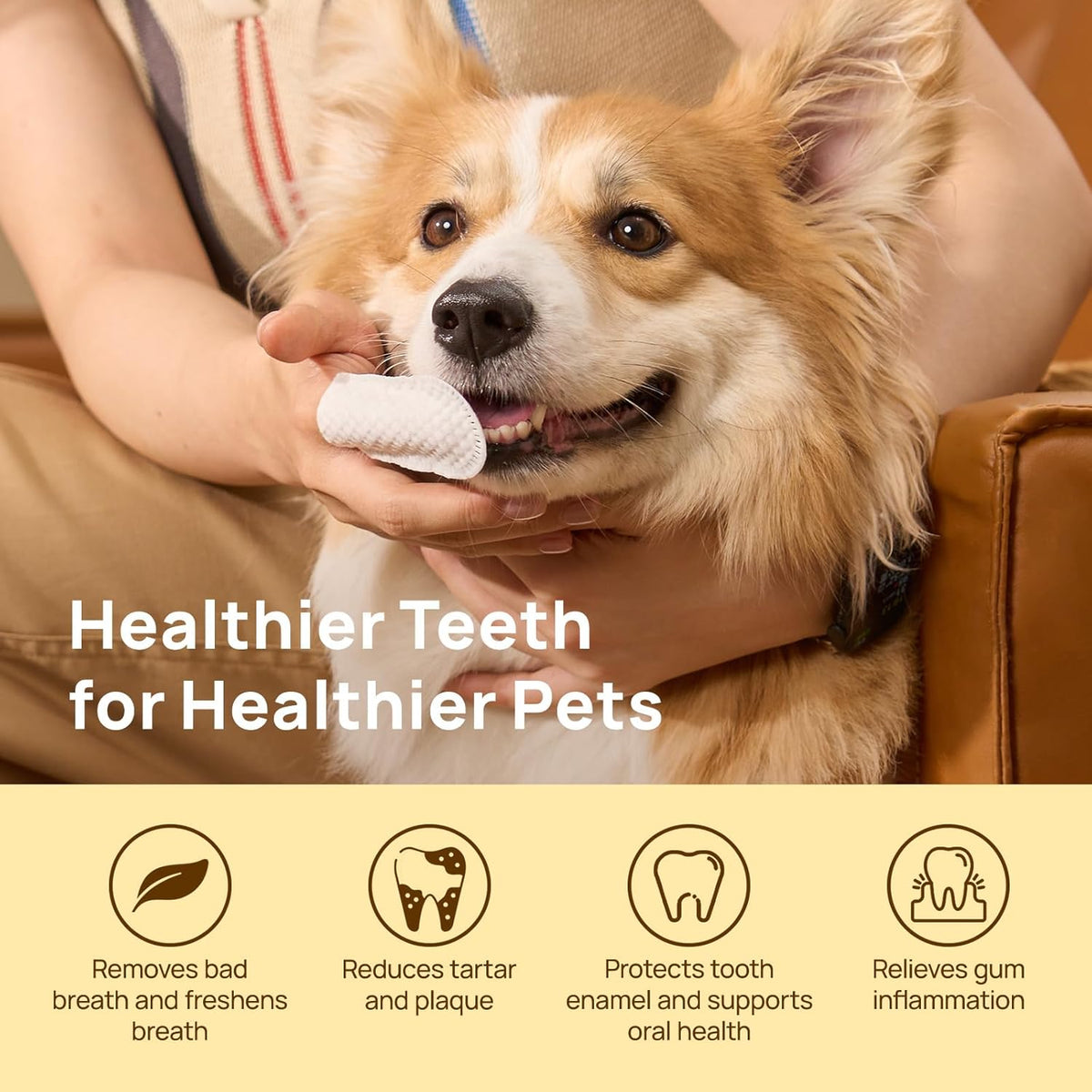 HICC PET Teeth Cleaning Wipes for Dogs & Cats, Remove Bad Breath by Removing Plaque and Tartar