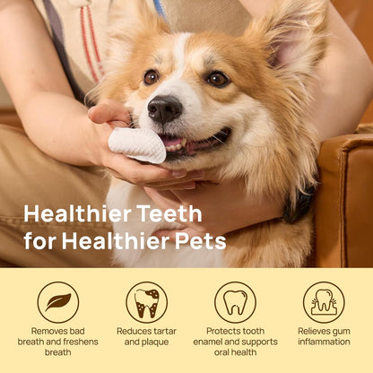 HICC PET Teeth Cleaning Wipes for Dogs & Cats, Remove Bad Breath by Removing Plaque and Tartar