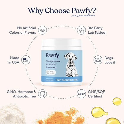 Pawfy Advanced Pain Management - Essential Vitamins & Supplements with Omega 3 |Joint Supplement