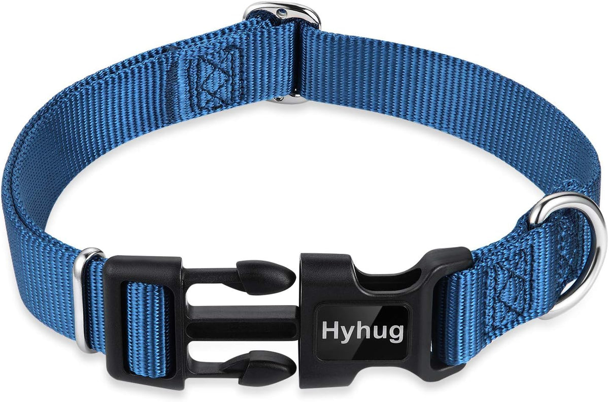 Hyhug Dog Collar for Large Dogs, Heavy Duty, Blue | Quick Release Nylon Buckle Collar, Adjustable &
