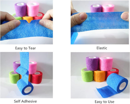 6 Pack 3" x 5 Yards Self Adhesive Bandage Wrap Breathable Cohesive Vet Wrap for Pets, Elastic