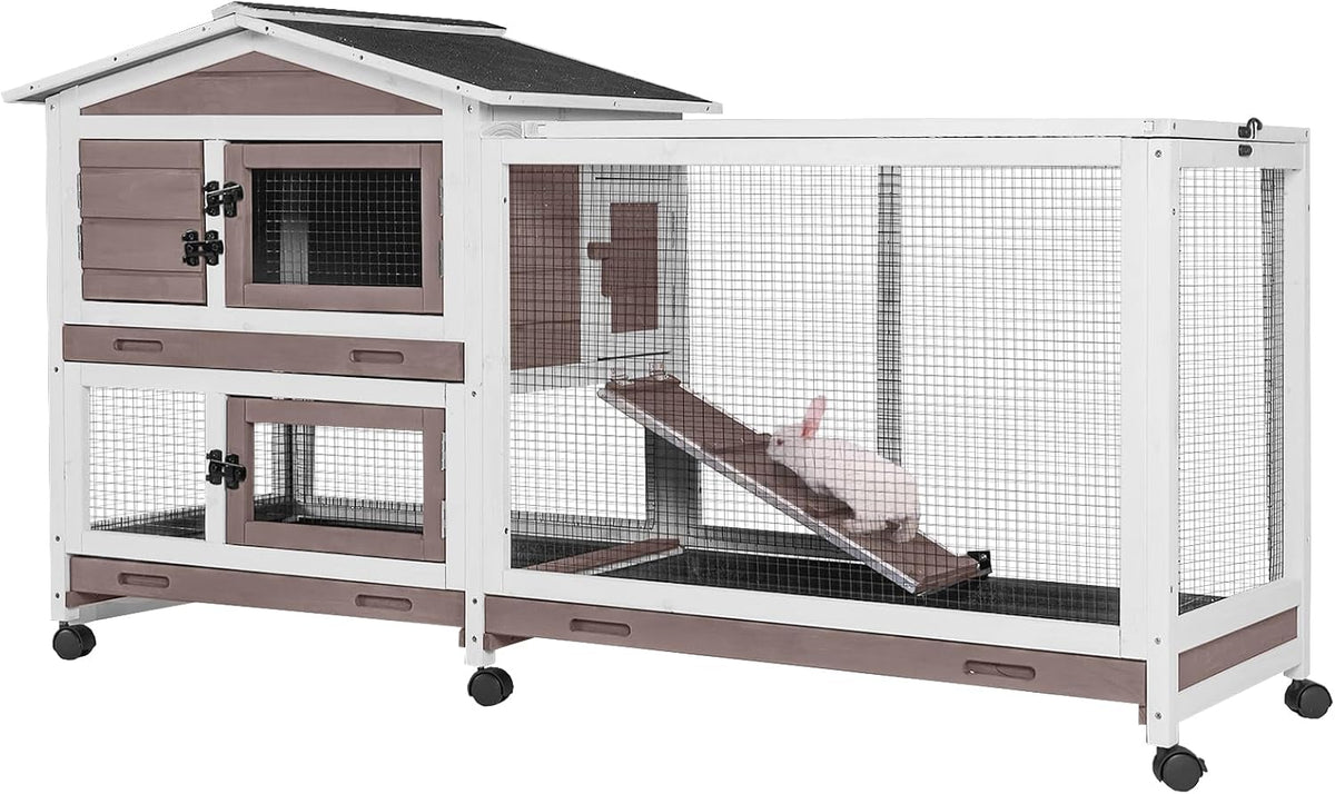 GUTINNEEN Rabbit Hutch with Chew-Resistant Ramp Indoor Bunny Cage Outdoor Guinea Pig Cage with
