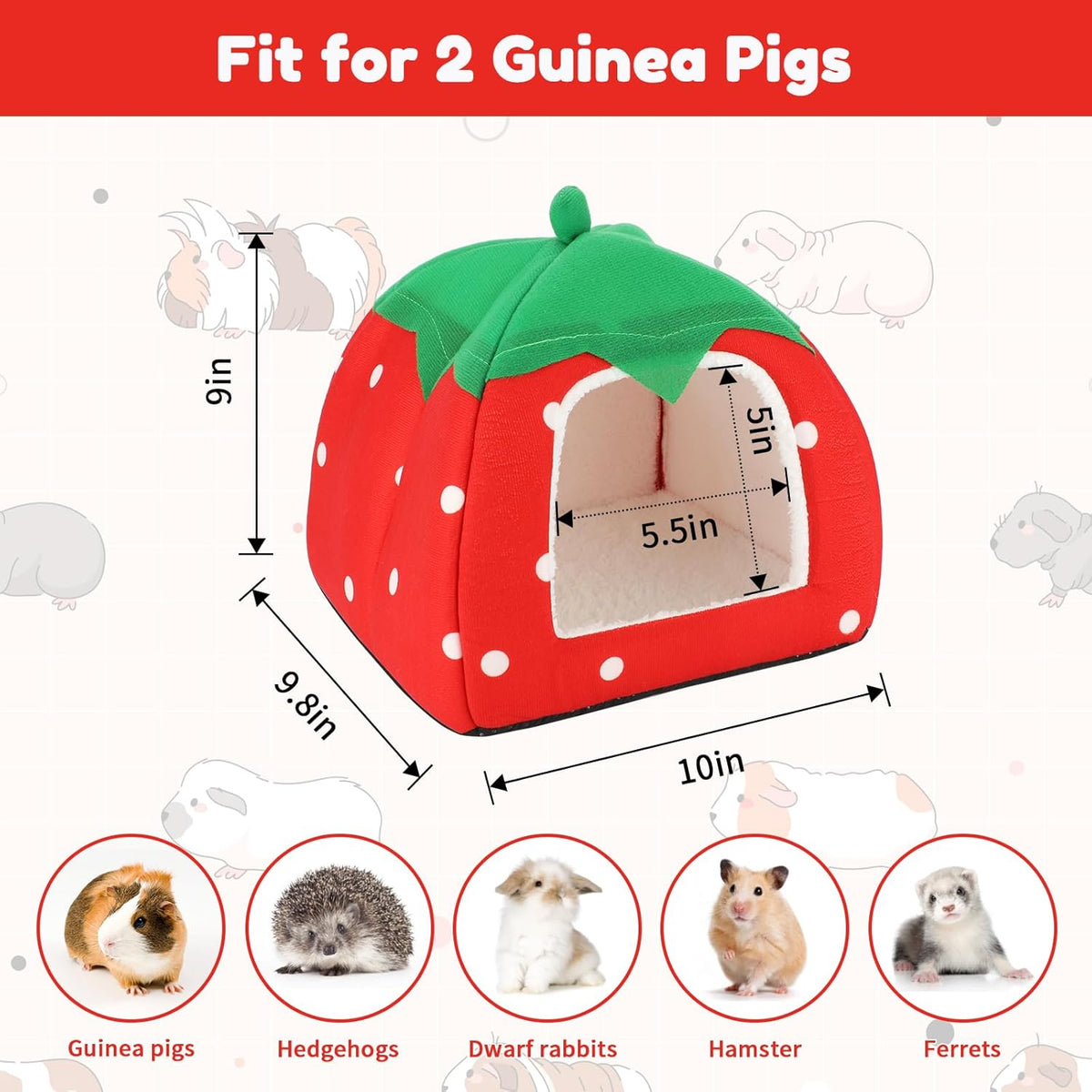 BWOGUE Guinea Pig House Bed Cozy Hamster Cave Large Hideout for Dwarf Rabbits Hedgehog Bearded