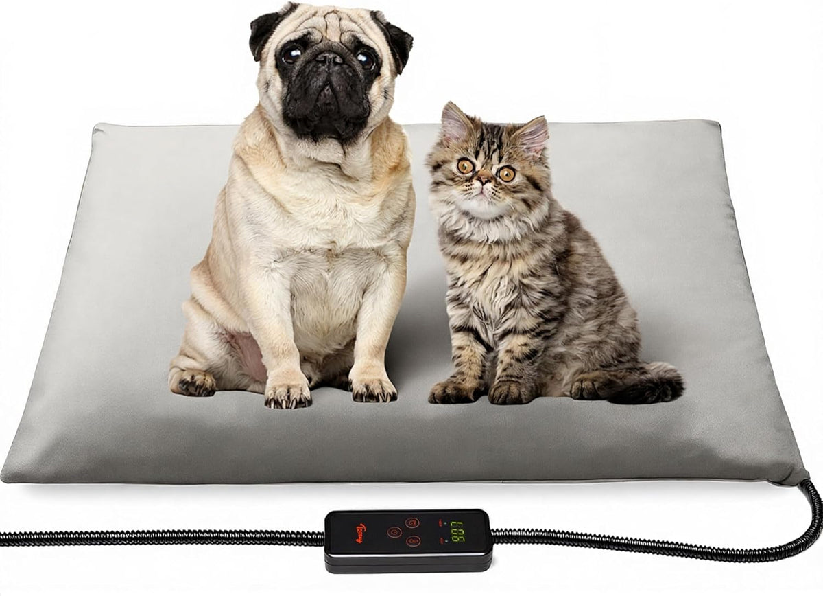 Toozey Medium Pet Heating Pad, 28x20 in, 6 Temp Settings, Timer, Waterproof, Chew-Resistant Cord