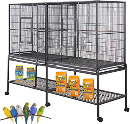 Large Double Birdhouse Treehouse Bird Flight Center Divider Cage with Side Breeding Nest Doors