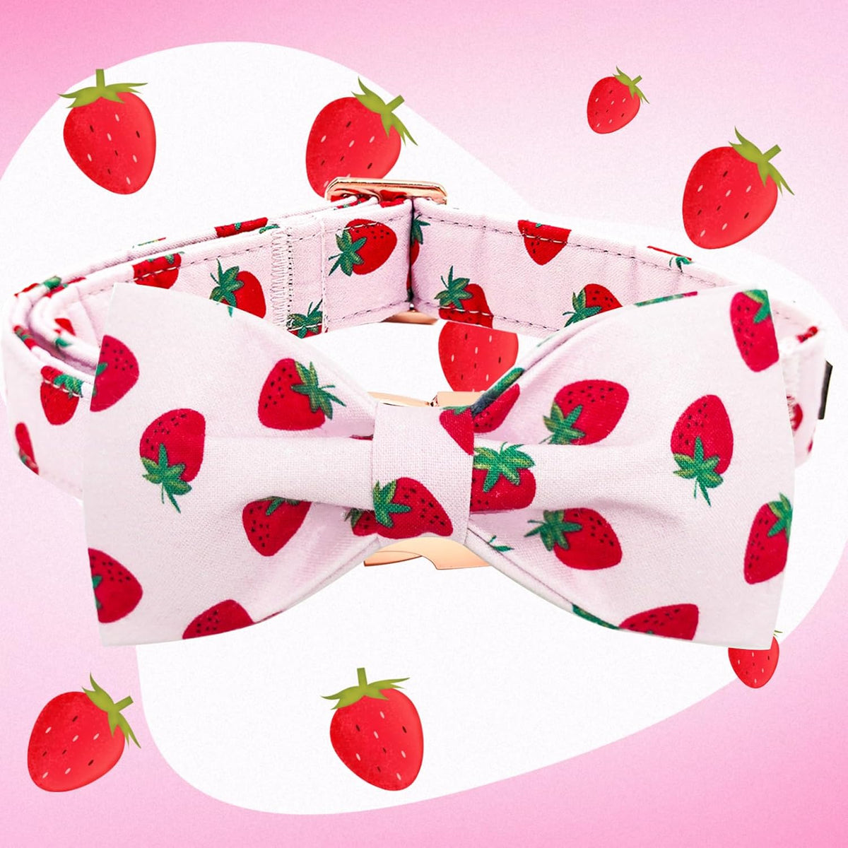 Elegant little tail Dog Collar, Strawberries Print Pet Collar Summer Dog Collar Durable Metal