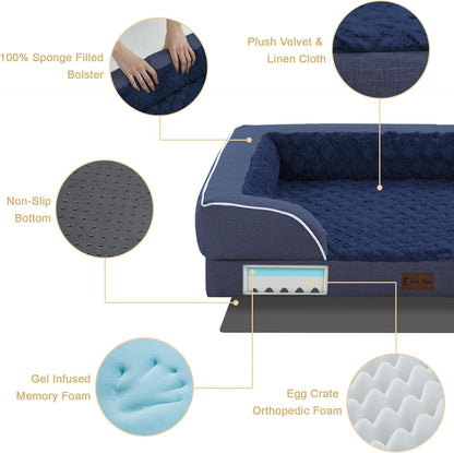 Orthopedic XXL Dog Bed for Extra Large Dogs, Waterproof Memory Foam Dogs Bed with Sides, Egg-Crate