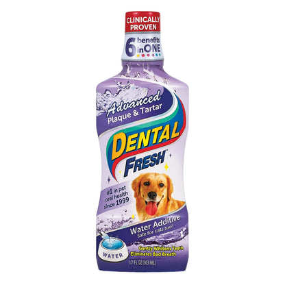 Dental Fresh Advanced Plaque and Tartar Water Additive, 17oz – Dog Teeth Cleaning Formula to