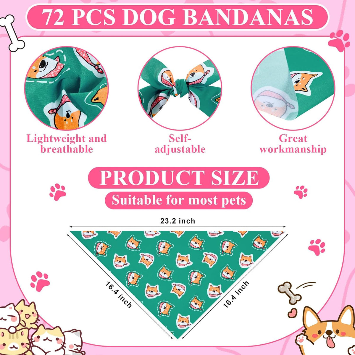 72 Pcs Paw Dog Bandanas Bulk Pet Triangle Scarf Cat Bibs Puppy Scarf Pet Bandanas for Puppy Cat