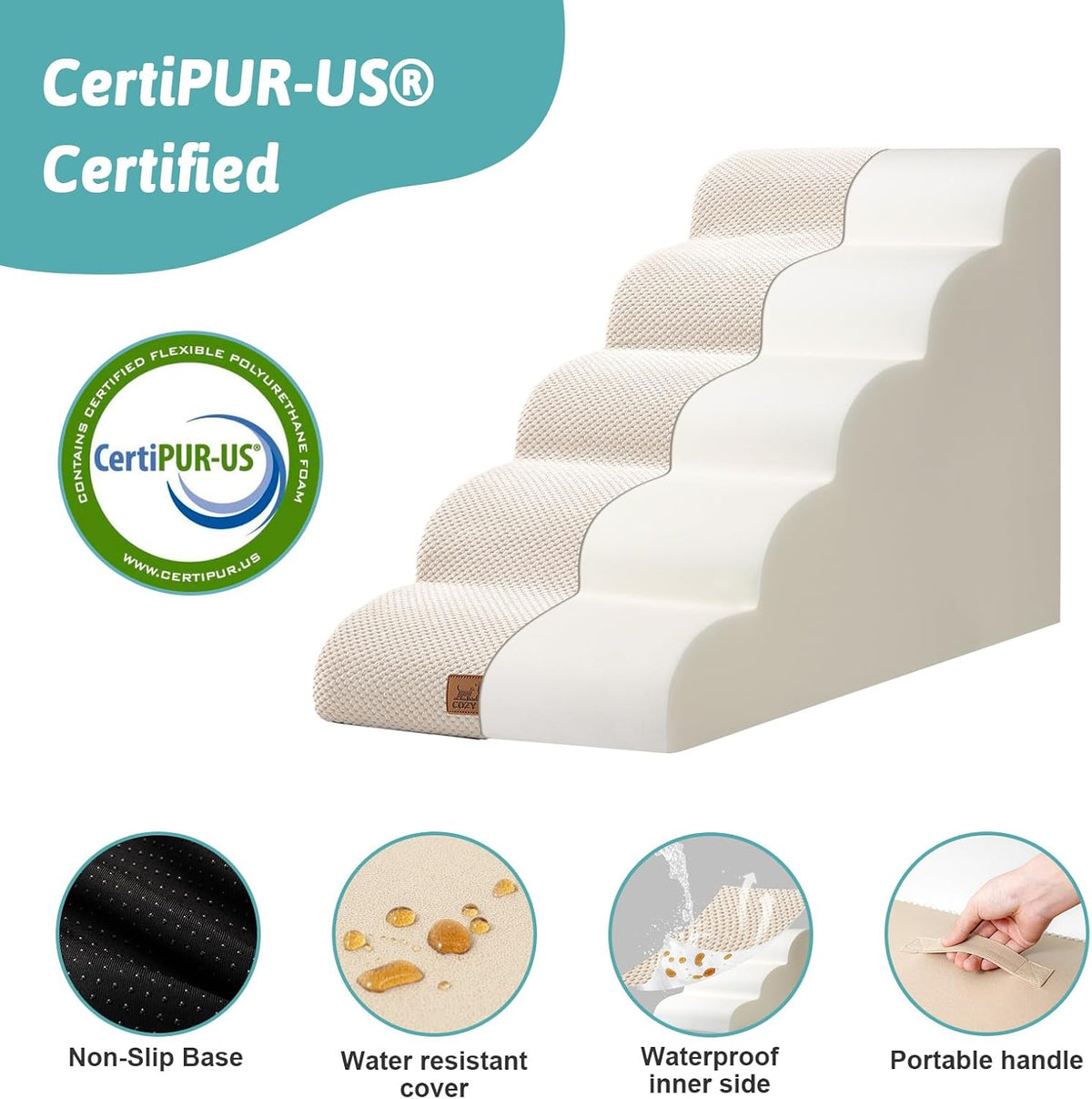 Dog Stairs for Small Dog 22.6" H, Curved Pet Step for Puppy, Older Cat, Medium Pet Ramp for High