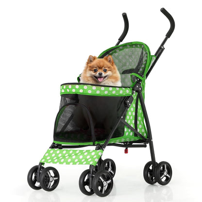 MoNiBloom 4 Wheels Pet Stroller, Easy-Fold Umbrella Shaped Dog Cat Jogger Stroller w/Storage Bag &