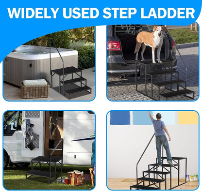 RV Steps with Handrail, 2 Steps Ladder Hot Tub Steps with Handrail, Portable Mobile Home Stairs