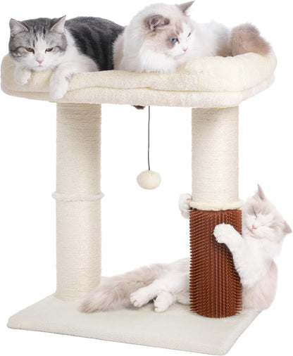 Cat Tree Tower for Large Cats Cat Scratching Post with Cat Self Groomer, 20x15.7” Wide Top Bed