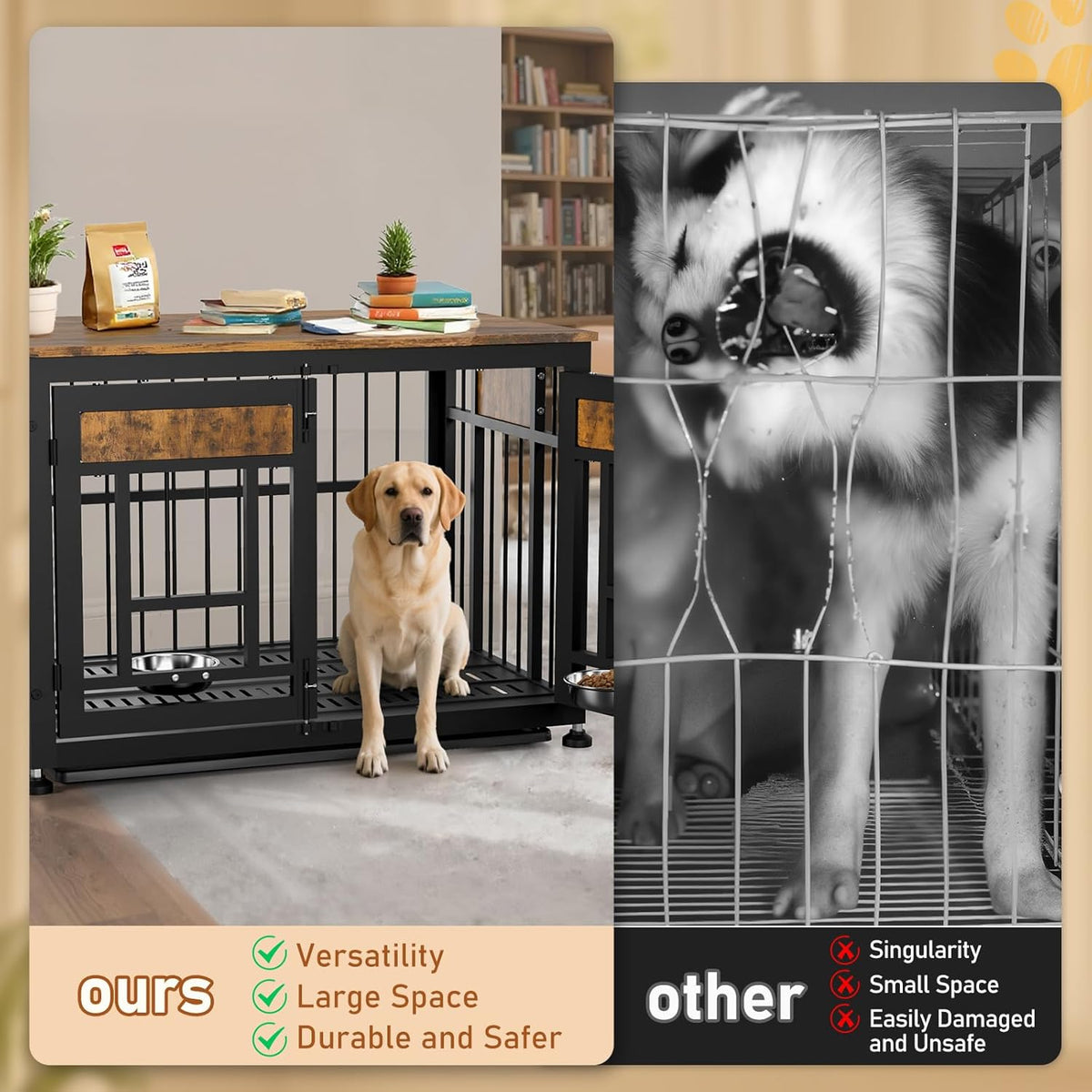 48 Inch Heavy Duty Dog Crate Furniture for Large Dogs, Decorative Pet House End Table, Extra Large