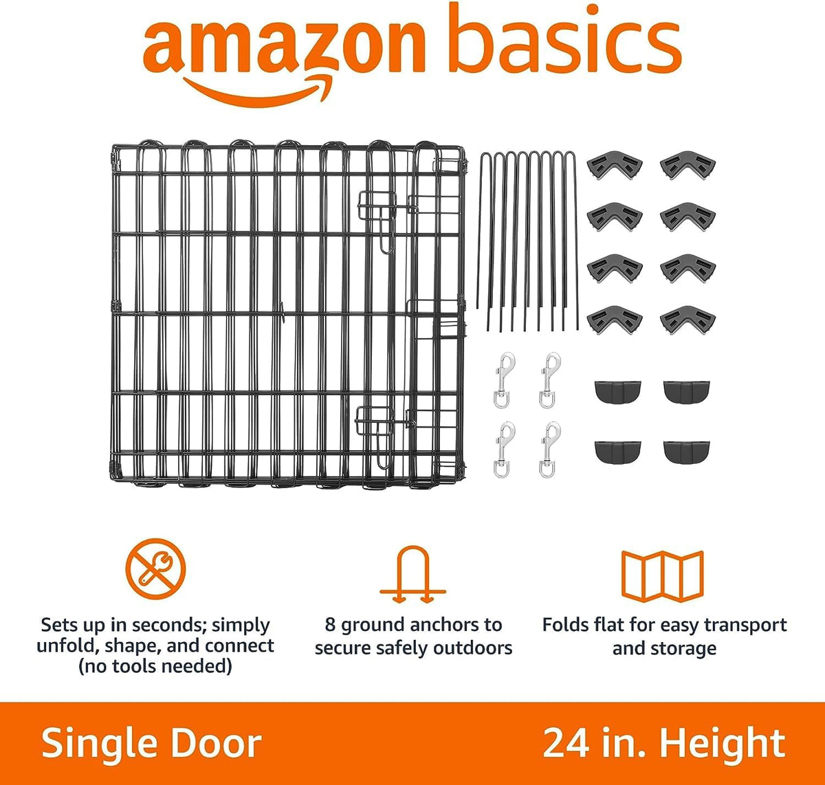 Amazon Basics Foldable Octagonal Metal Exercise Puppy / Dog Playpen - Indoor/Outdoor, Single Door