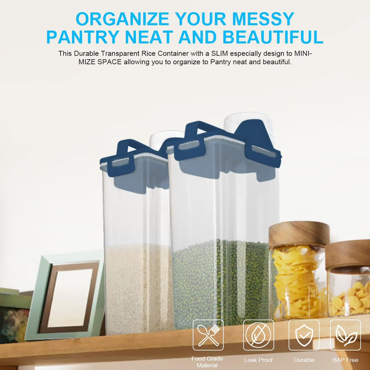 Rice Airtight Dry Food Storage Containers, BPA Free Plastic Storage Bin Dispenser with Pourable