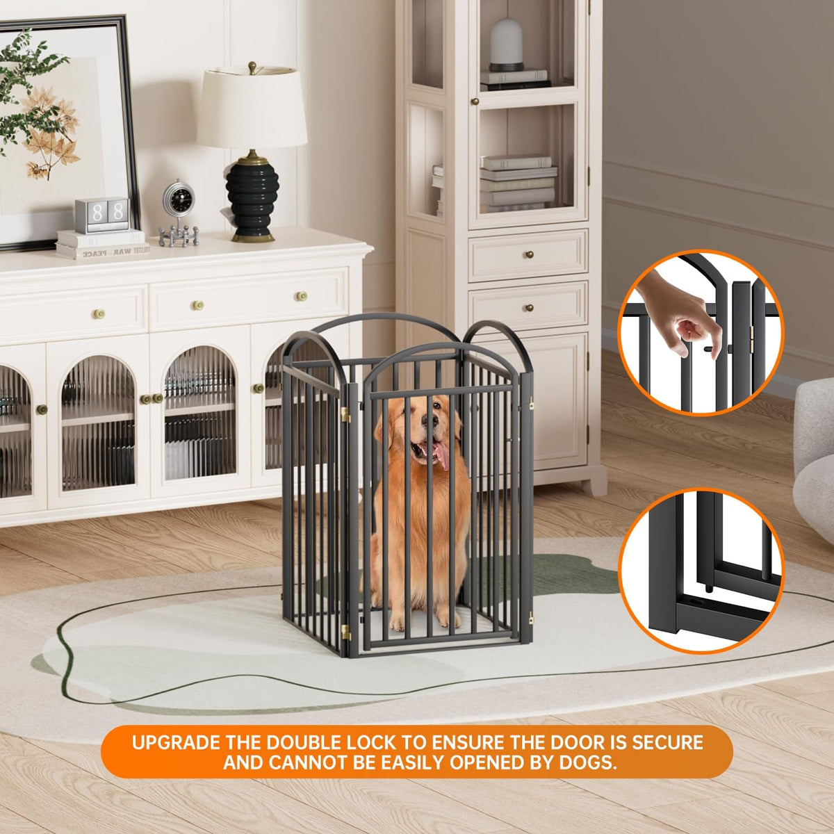 4 Panles Full Matel Freestanding Dog Gates with Door, 96"Extra Wide 36"Tall Free Standing Dog Pet