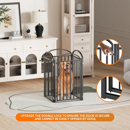 4 Panles Full Matel Freestanding Dog Gates with Door, 96"Extra Wide 36"Tall Free Standing Dog Pet