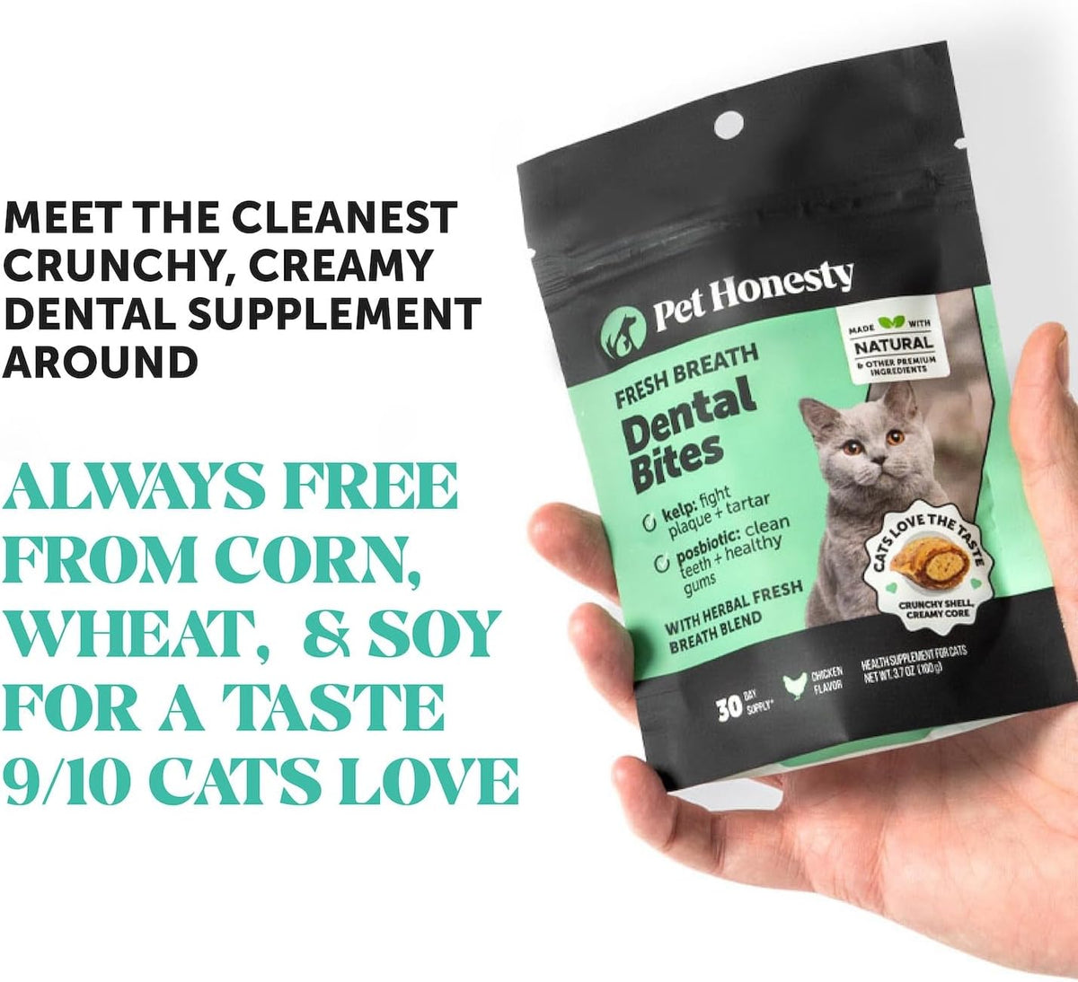 Fresh Dental Bites for Cats - Crunchy & Creamy Cat Dental Treats for Fresh Breath, Plaque + Tartar