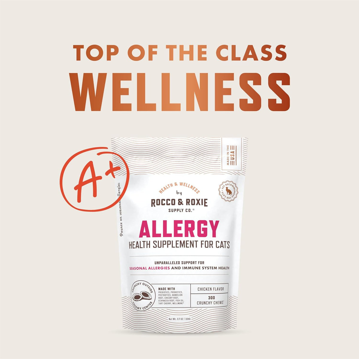 Rocco & Roxie Allergy Relief for Cats, Cat Supplements & Vitamins, Probiotics to Support Gut