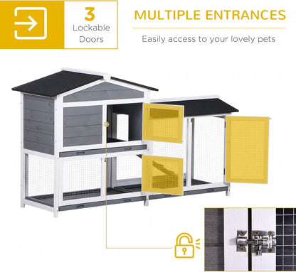 PawHut 62" Rabbit Hutch, Wooden Bunny Hutch, Guinea Pig Cage, Small Animal Enclosure with Run Area