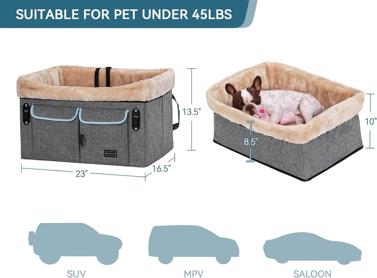 Petsfit Dog Car Seat Medium Sized Dog or 2 Small Dogs with Patent Buckles, Washable Pad, Dog
