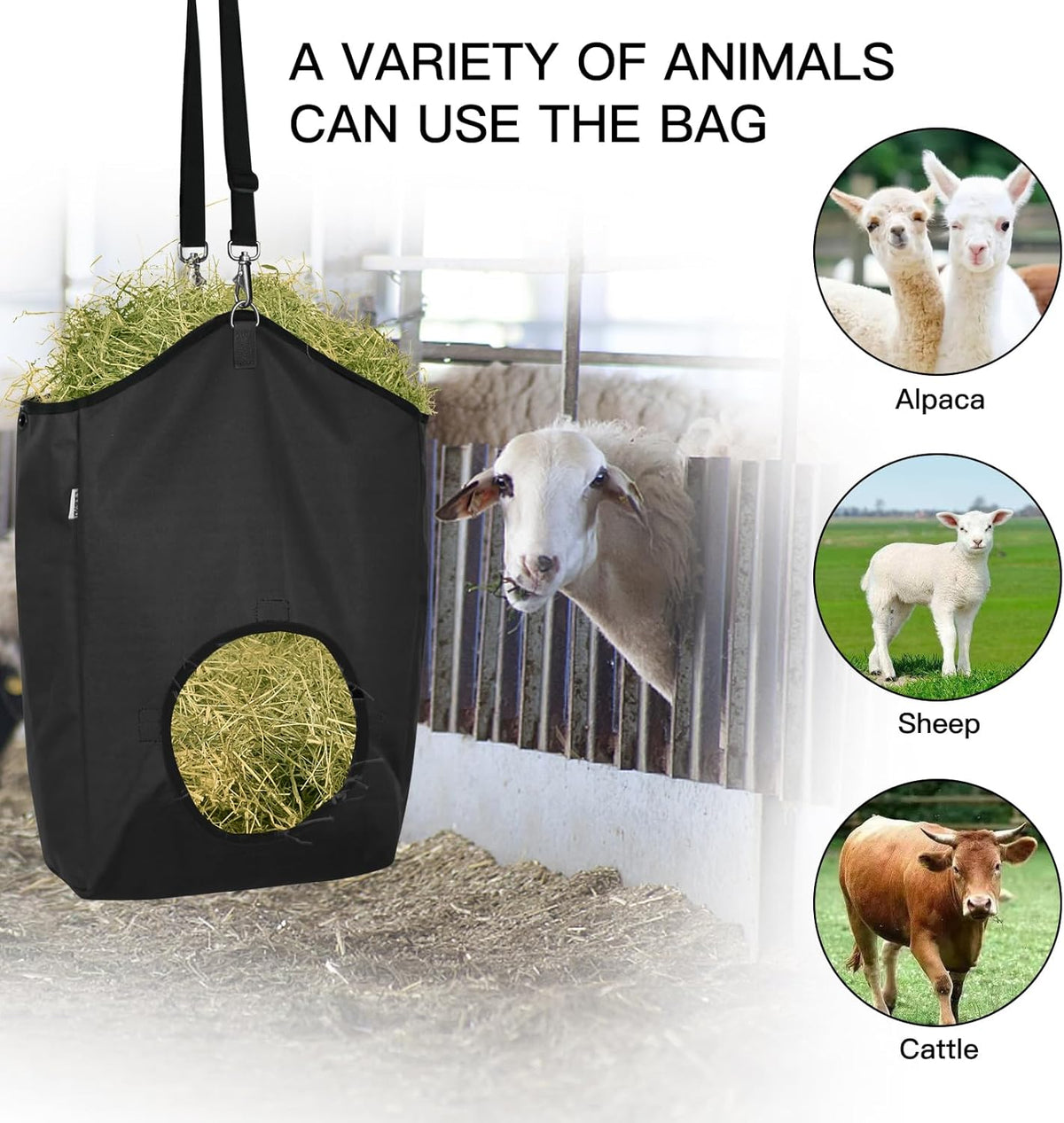 3 Packs Goat Hay Feeder,Hay Bags for Goats,Horses,Sheep,Premium 600D Oxford Cloth,with Metal