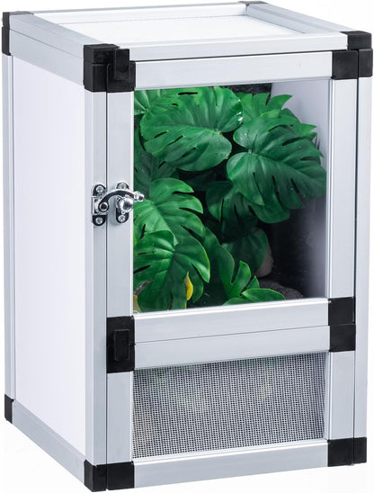 8" x 8" x 12" Bright White Reptile Cage, Rainforest Habitat with Acrylic Door, Ventilated Terrarium