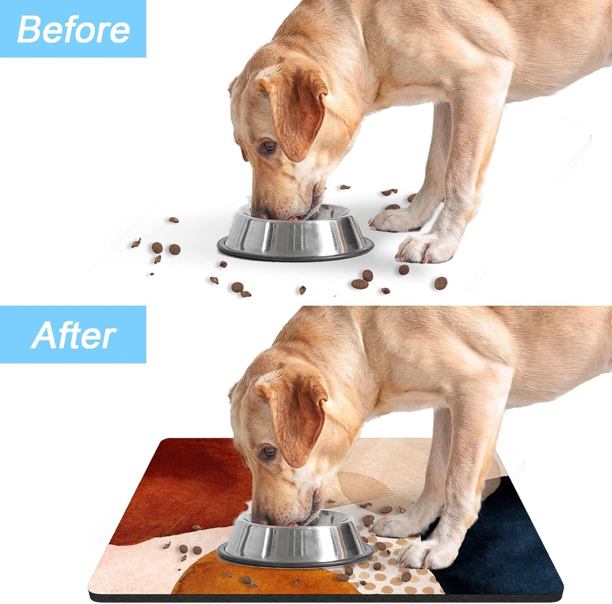 Rnivvi Dog Food Mat, 12" x 19" Absorbent Dog Cat Bowl Mat for Food and Water, Cute Anti-Slip Rubber