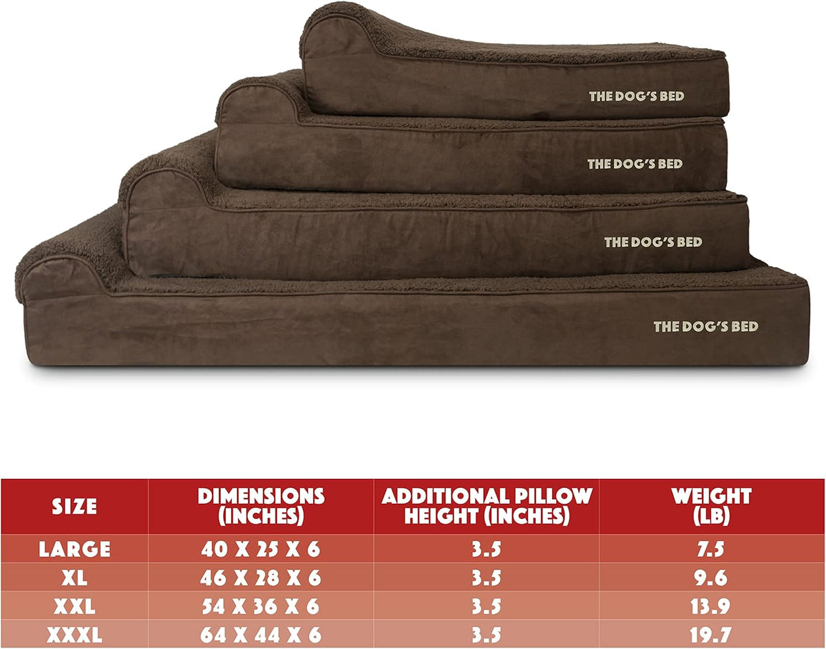 The Dog’s Bed Orthopedic Headrest Dog Bed Large Brown Plush 40x25, Memory Foam, Pain Relief