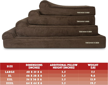 The Dog’s Bed Orthopedic Headrest Dog Bed Large Brown Plush 40x25, Memory Foam, Pain Relief