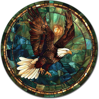 Lygond Metal Sign Tin Sign Circular Stained Glass American Bald Eagle Bathroom Signs for Home for