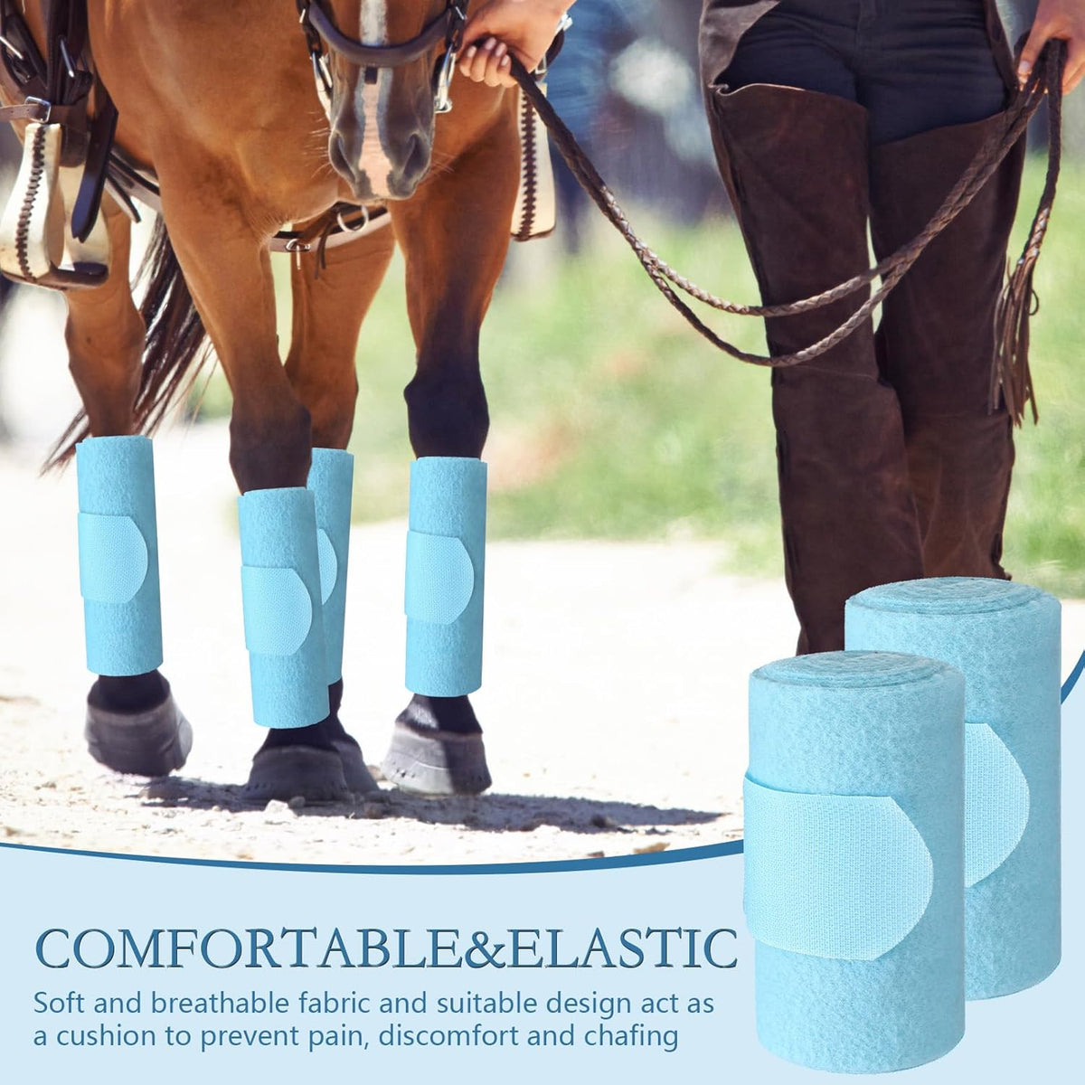 Set of 4 Horse No Bow Bandage 3D Contoured Standing Wrap Bandages Stable Nylon Horse Leg Wraps for