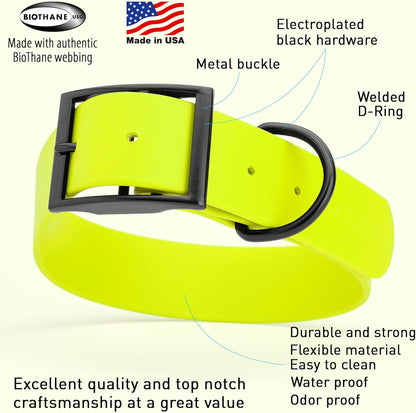 Dogline Biothane Waterproof Dog Collar Strong Coated Nylon Webbing with Black Hardware Odor- Proof