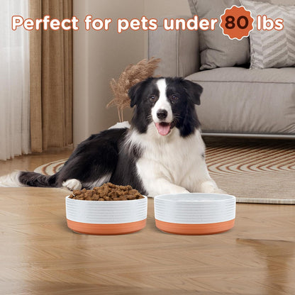 SPUNKYJUNKY Ceramic Dog Bowls 2 Pack, 7.3'' Dog Food Water Double Feeding Bowls Non-Slip for Medium