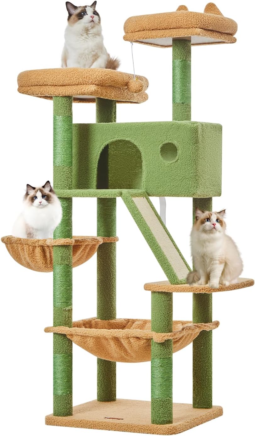 Taoqimiao Cactus Cat Tree, 57.5-Inch Cat Tower for Indoor Cats Large Adult, Extra Large Cat Condo
