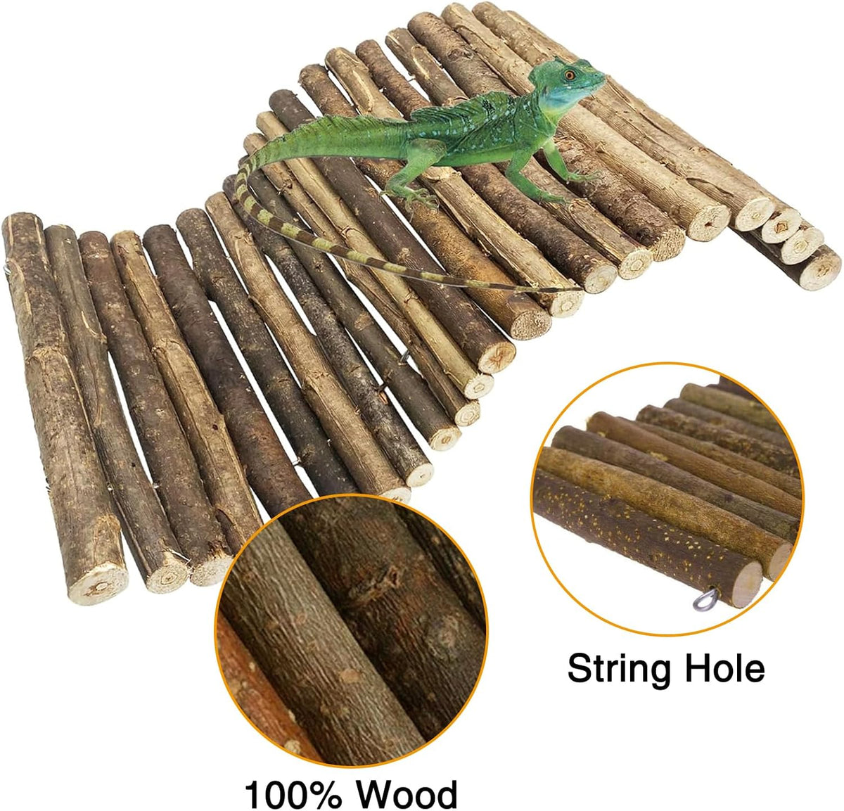 Hamiledyi Extra Large Wooden Reptile Hideout Bearded Dragon Bendy Bridge Climbing Ladder Hiding Hut