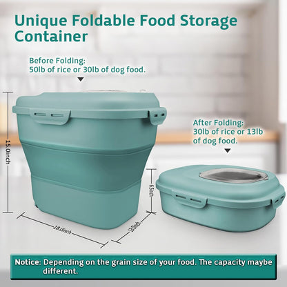 Rice Storage Bin Cereal Containers, 13-50lb Collapsible Rice Container Dispenser with Transparent