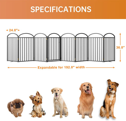 8 Panles Full Matel Freestanding Dog Gates with Door, 192"Extra Wide 36"Tall Free Standing Dog Pet