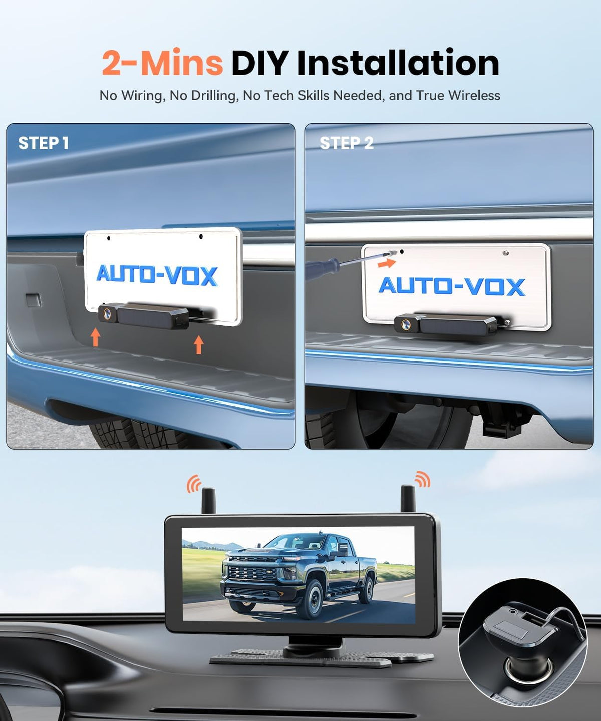 AUTO-VOX 7.2" DVR Portable Solar Wireless Backup Camera:HD 1080P 2 Min Quick Installation Support 2