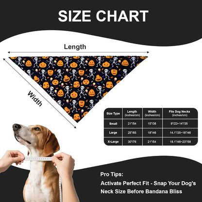 Halloween Dog Bandana for Large Dogs - Reversible Black Skull Pumpkin Print Scarf - Soft &
