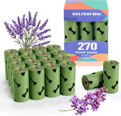Green Dog Poo Bags Lavender scent - 270 Large Biodegradable Poop Bags, Extra Thicken Strong Corn