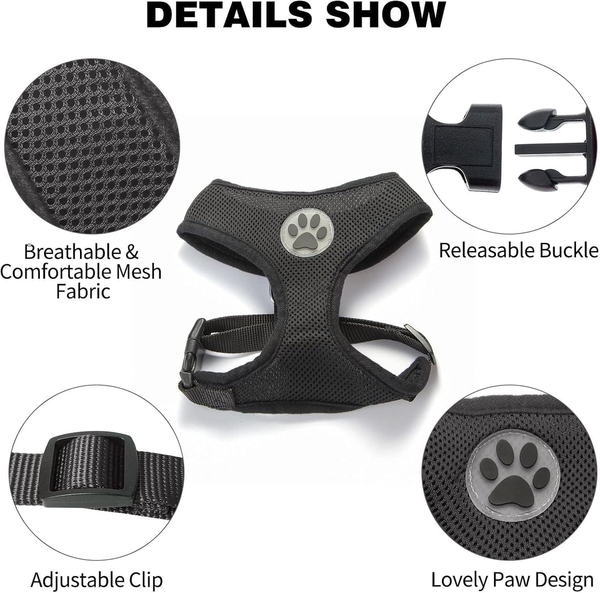 BINGPET Small Dog Harness - Breathable Mesh Puppy Cat Harnesses - No Pull Adjustable Dog Harness