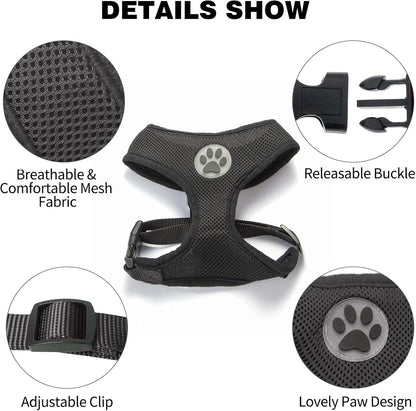 BINGPET Small Dog Harness - Breathable Mesh Puppy Cat Harnesses - No Pull Adjustable Dog Harness