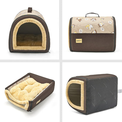 Jiupety Indoor Dog House, 2 in 1 Portable Foldable House Bed with Cover, Pet Tent & Cave Bed for