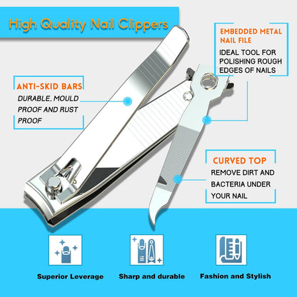 2PCS Stainless Steel Nail Clippers,Professional Fingernail Clipper and Toenail Clipper, Wide Easy