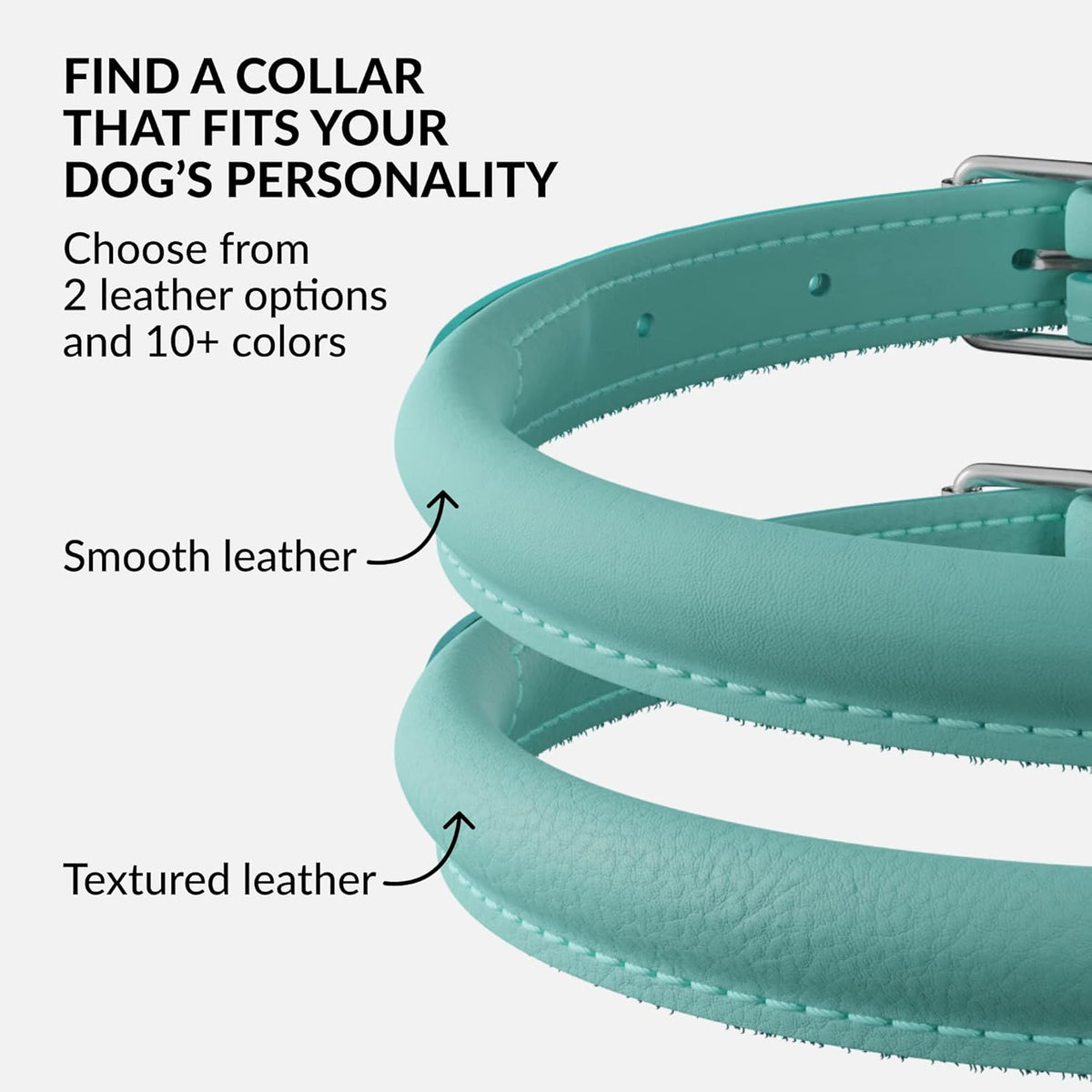 CollarDirect Rolled Leather Dog Collar, Soft Padded Round Puppy Collar, Handmade Genuine Leather
